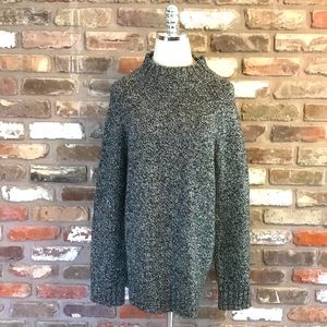 REBECCA MALONE Women’s Black White Marled Mock Neck Tunic Sweater L